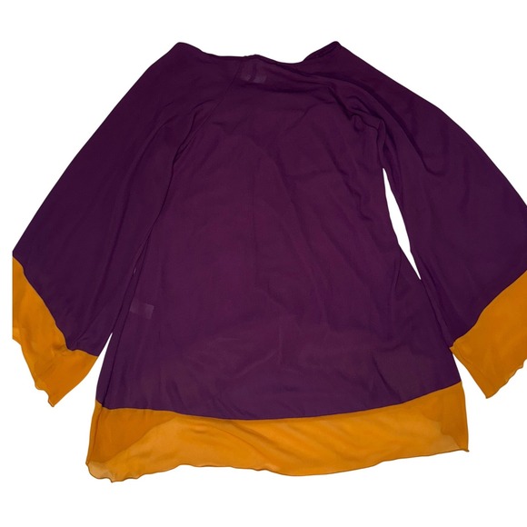 J&M Clothing Flowy Long Sleeve Sheer Top Purple Gold Chiffon‎ Size Medium NEW - Picture 2 of 6